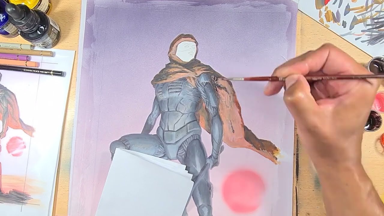 Painting fabric in acrylic ink DUNE book cover illustration tutorial - Lesson 1 Part 9
