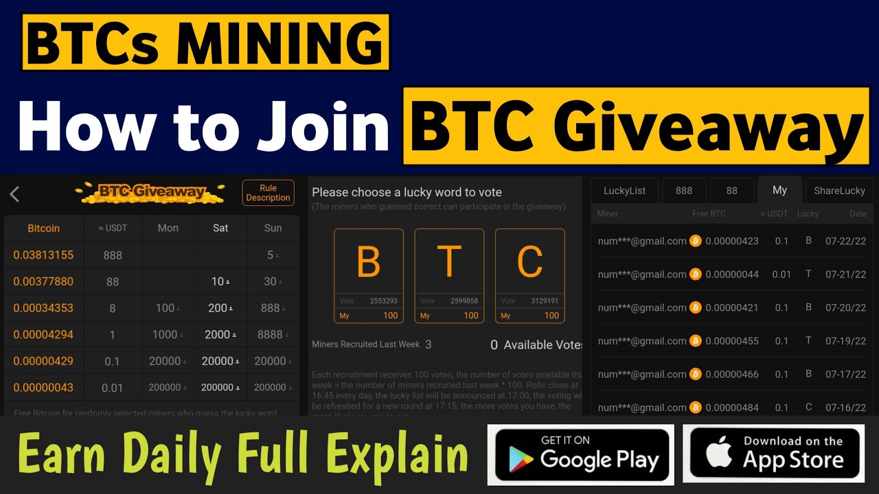 BTCs Satoshi Mining BTC Giveaway Voting, Earning chart, MY Earning Full Details
