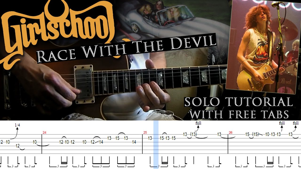 Girlschool - Race With The Devil last guitar solo lesson (with tablatures and backing tracks)