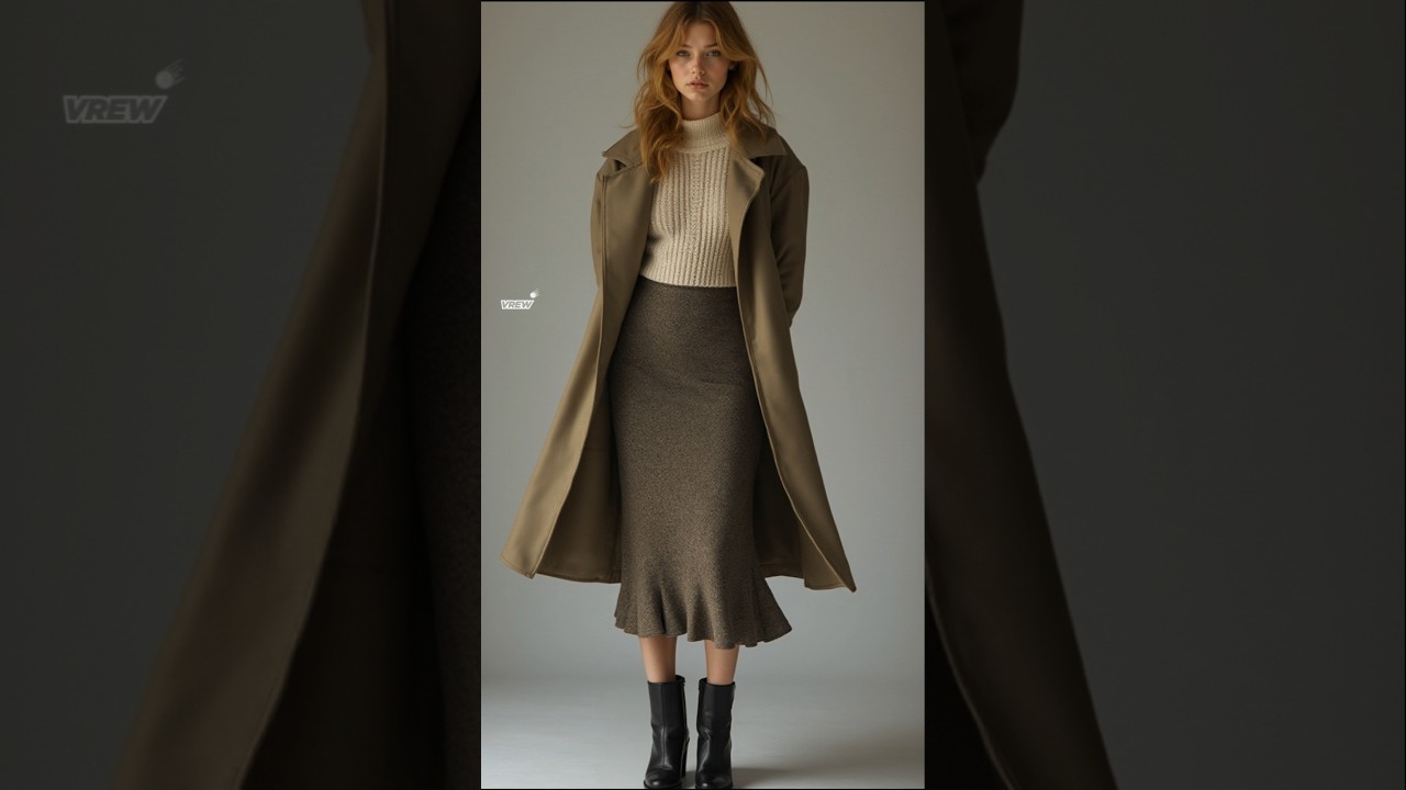 2024 Winter fashions - long coat over knit sweater & midi skirt 