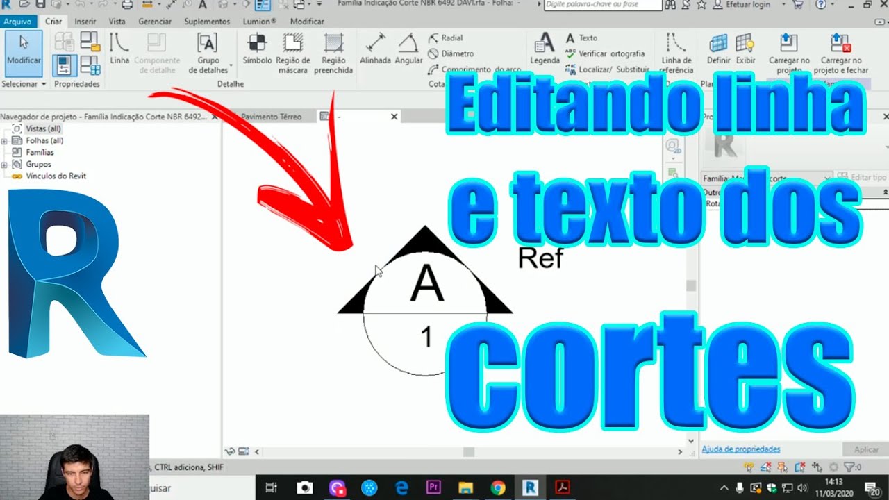 Editando linha e texto dos cortes no Revit