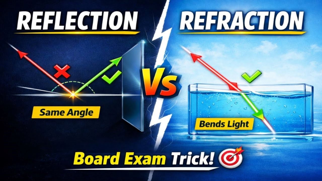 Reflection vs Refraction | Difference, Laws & Examples | Class 9 & 10 Physics
