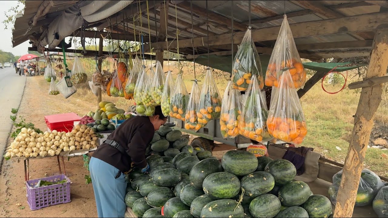 ផ្លែឈើ លក់តាមផ្លូវជាតិលេខ៤ / Fresh Fruits Sells on National Road # 4 , Cambodia 