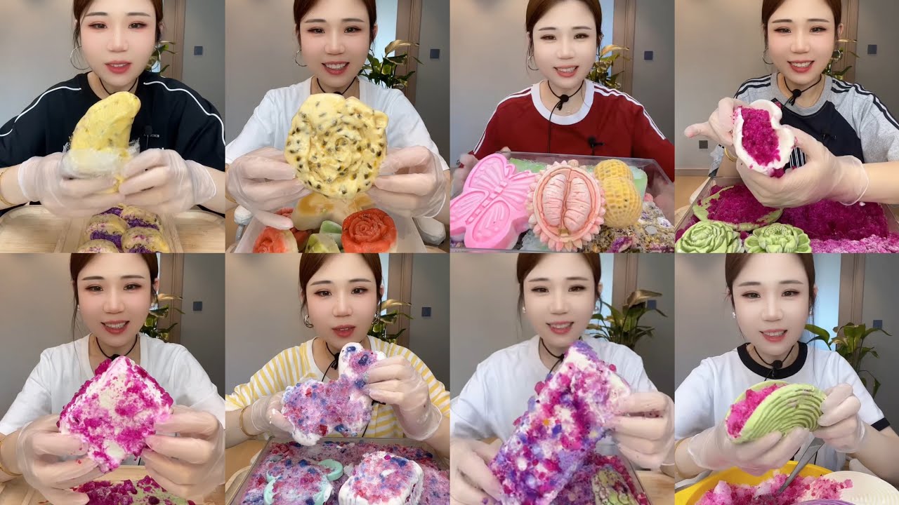 YY EATING STICKY PURE COCONUT AND PASSION FRUIT WITH CRUNCHY ICE COMPILATION 