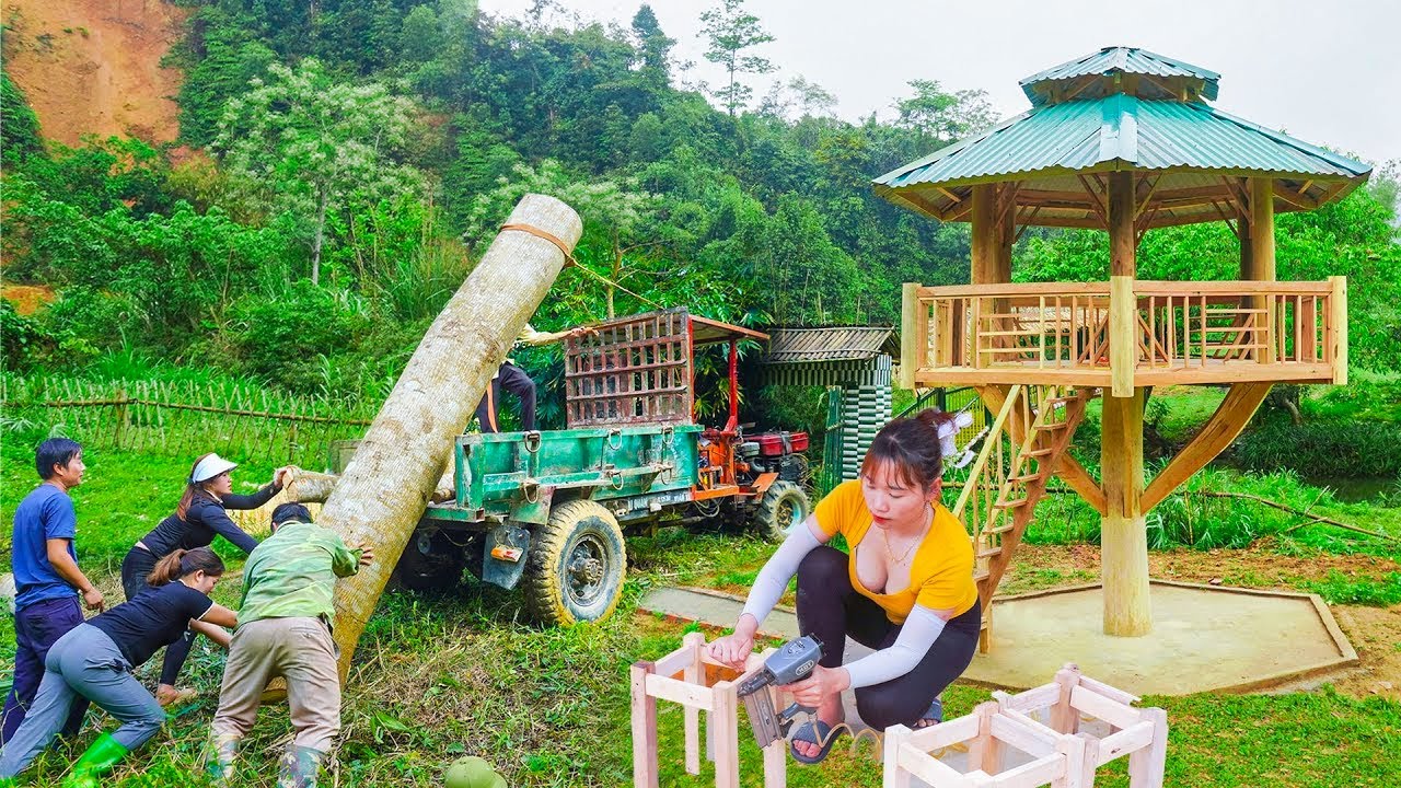 TIME LAPSE - 90 Days Alone Building Stunning Log Cabin on a Single Giant Pillar | Start to Finish
