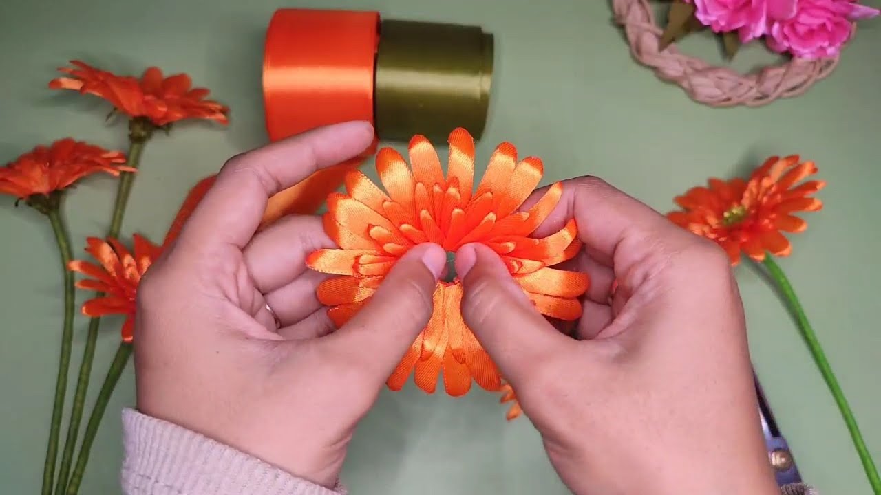 DIY| cara membuat bunga Gerbera | Gerbera Bouquet #satinribbonflowers
