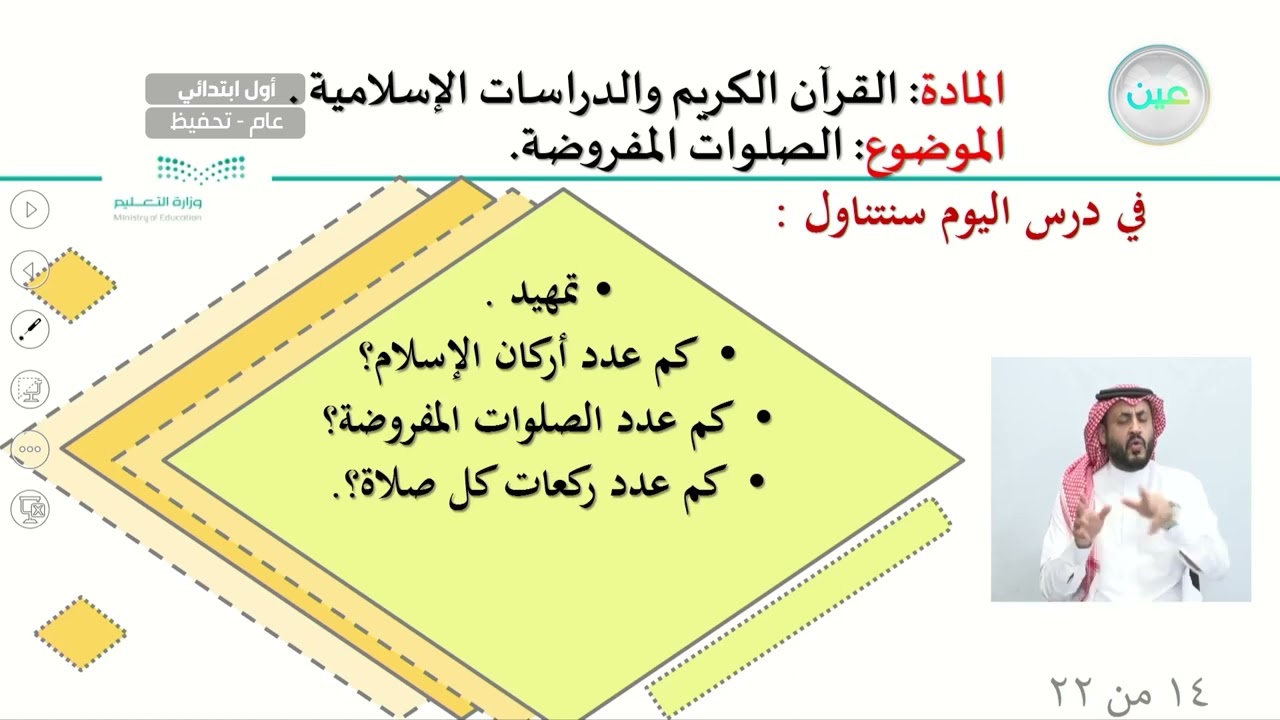 الصلوات المفروضة - القرآن الكريم والدراسات الإسلامية - أول ابتدائي