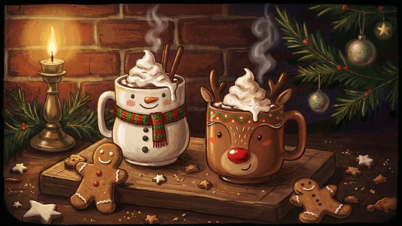 Two Cups of Hot Chocolate ☕ | Soft Vintage Christmas Music & Ambience
