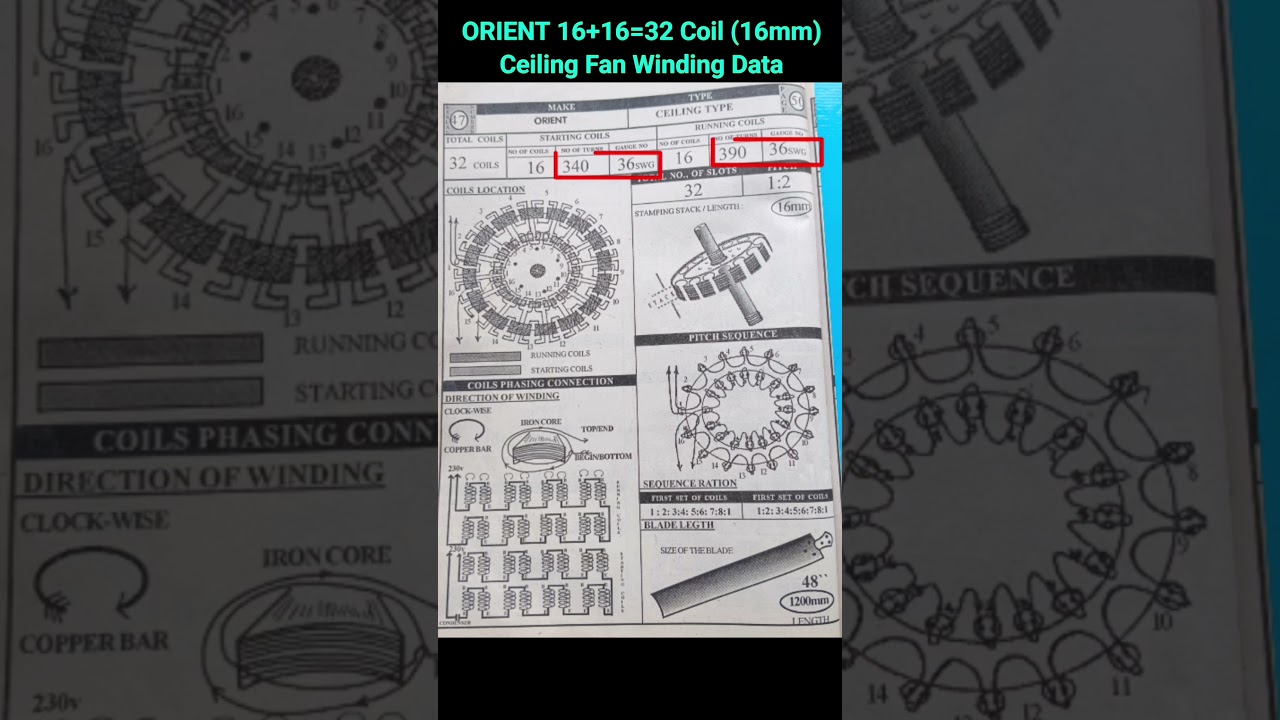 ORIENT 16+16=32 Coil (16mm) Ceiling Fan Winding Data #shorts #orient #ceilingfan #windingdata