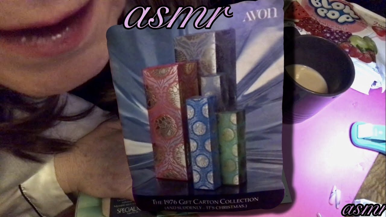 Avon Calling, quiet Catalog flip thru, long fingernails, rings Story Time, Blow Pops, coffee ASMR