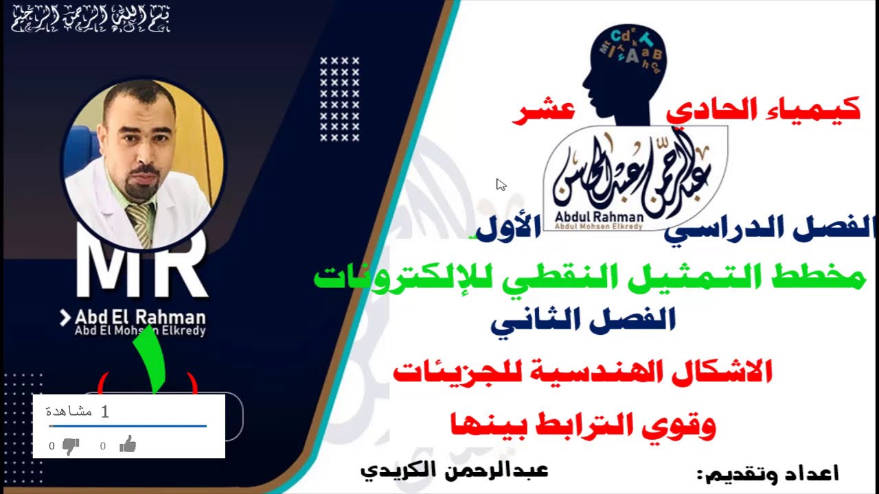 كيمياء الصف الحادي عشر الفصل الدراسي الأول الاشكال الهندسية مخطط التمثيل النقطي الدرس الأول