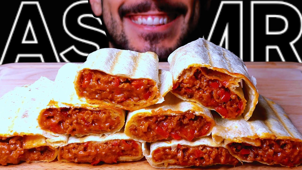 ASMR CHEESE BEEF CHIMICHANGAS (EATING SOUNDS) NO TALKING MUKBANG