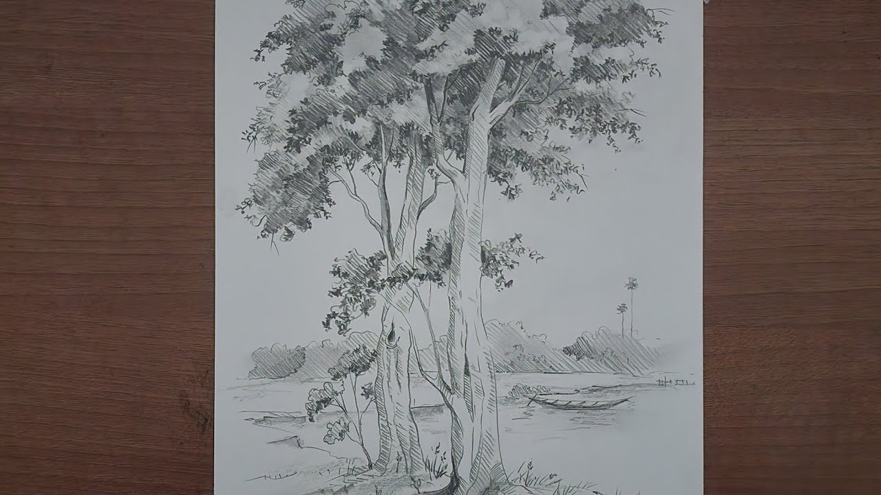 Easy Pencil Landscape Drawing | Tree & Nature Shading Tutorial for Beginners #sketch 