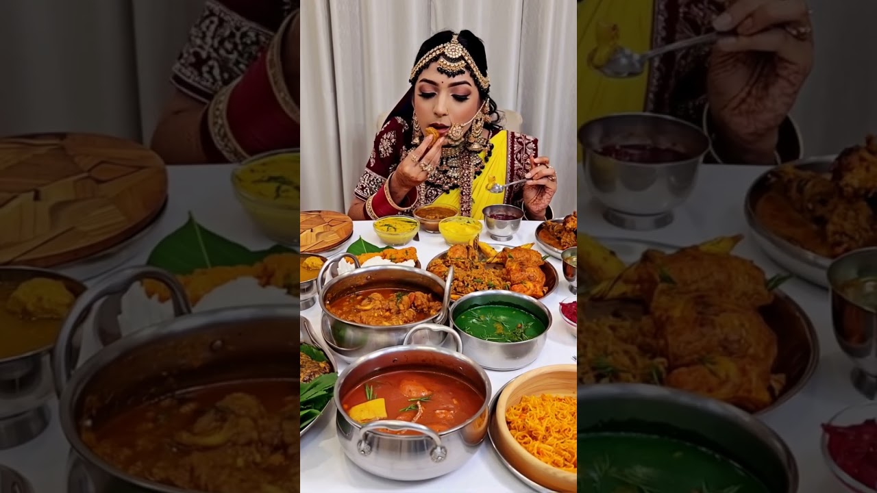 North indian bride eating food 