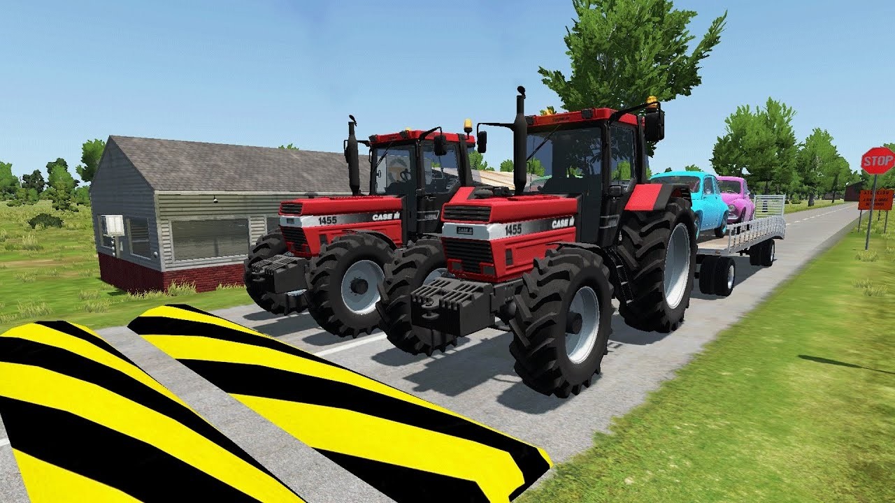 TRANSPORTING PIXAR CARS & FRUITS WITH COLORED & JOHN DEERE vs CLAAS vs TRACTORS - BeamNG.drive #983