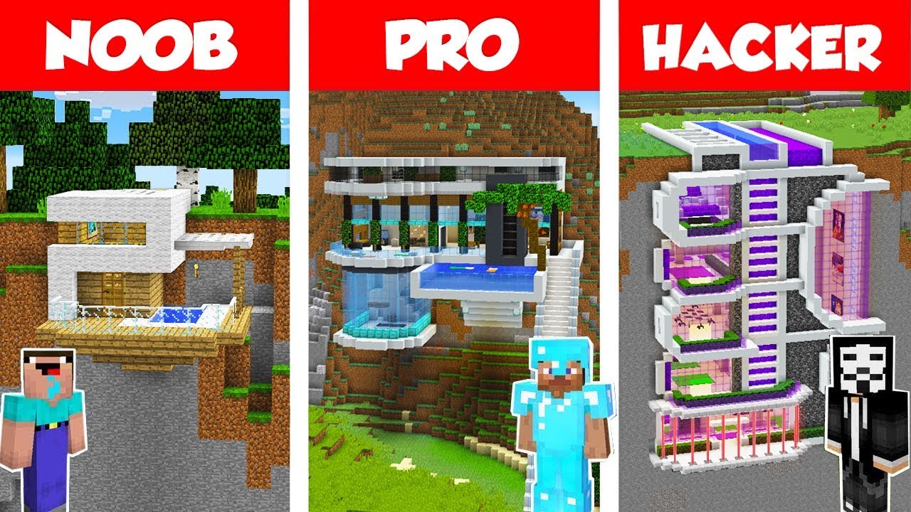 Minecraft NOOB vs PRO vs HACKER: MODERN MOUNTAIN HOUSE BUILD CHALLENGE in Minecraft 2 / Animation