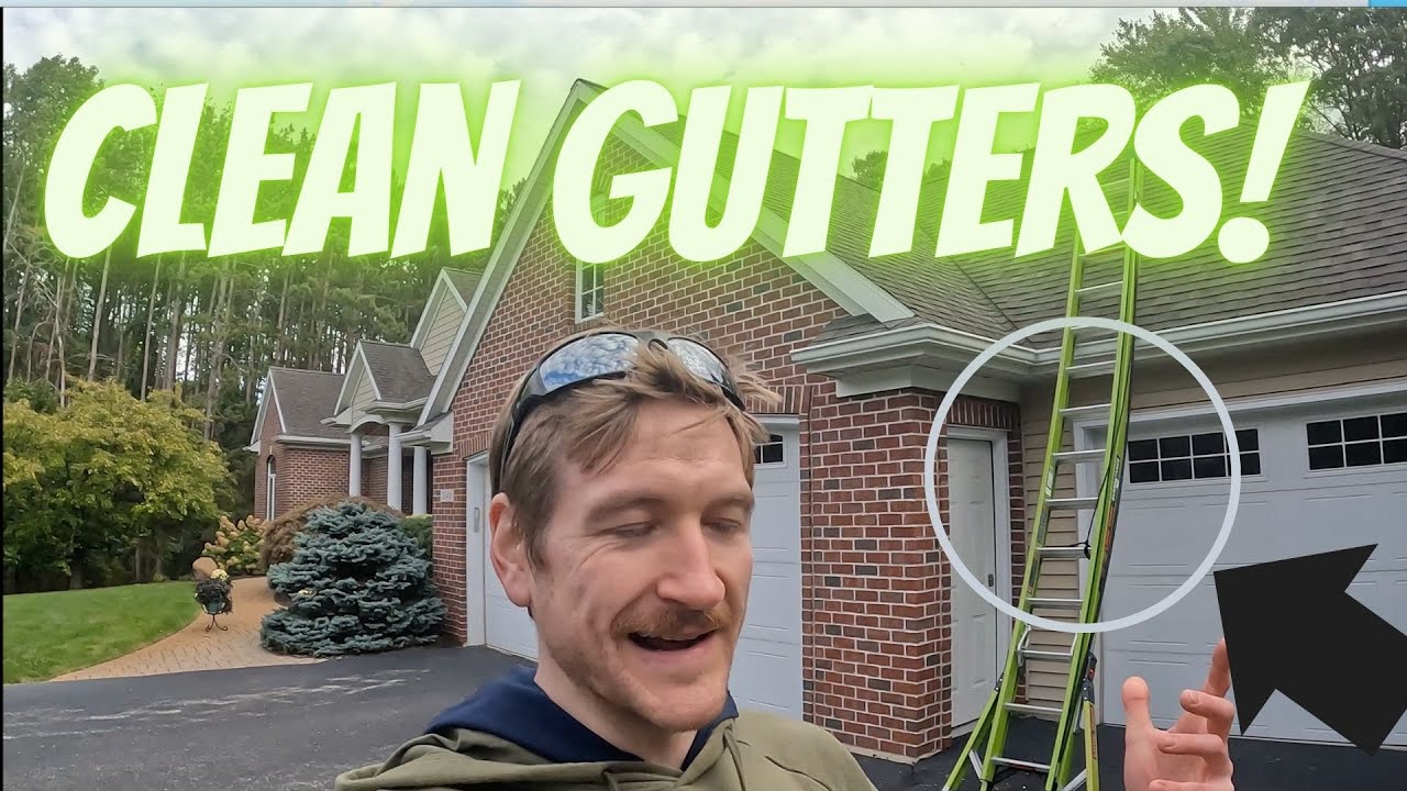 How To CLEAN GUTTERS, Safely. Ladder Safety, Window Cleaning, Gutter Cleaning, Gutter Scrubbing