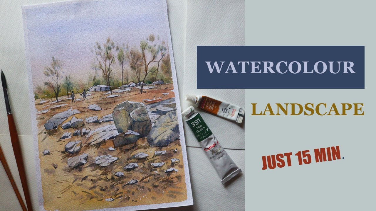 Painting a Landscape with stones | Watercolour practice just 15 min | Watercolor painting