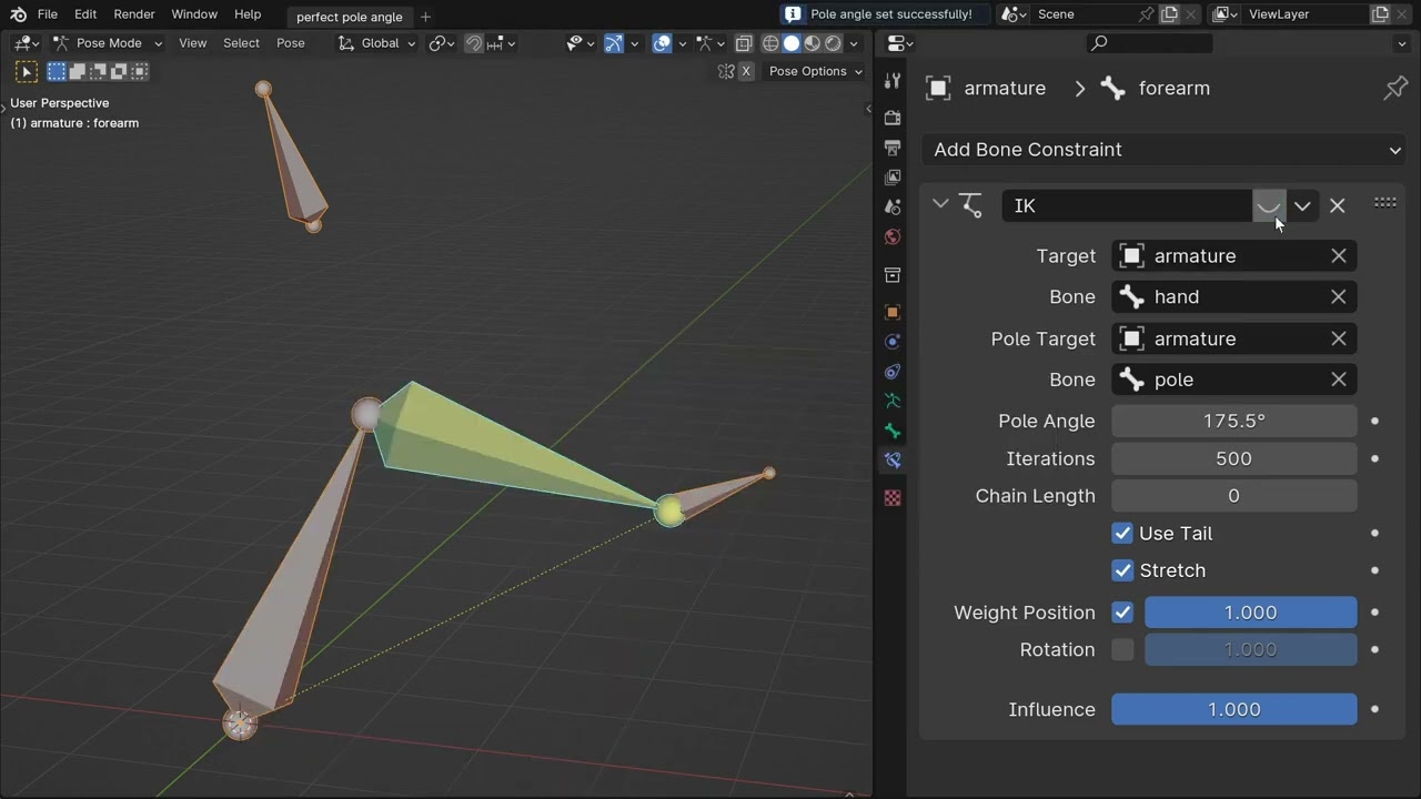 Free Blender Rigging Addon: Calculates the Pole Angle for an IK Constraint