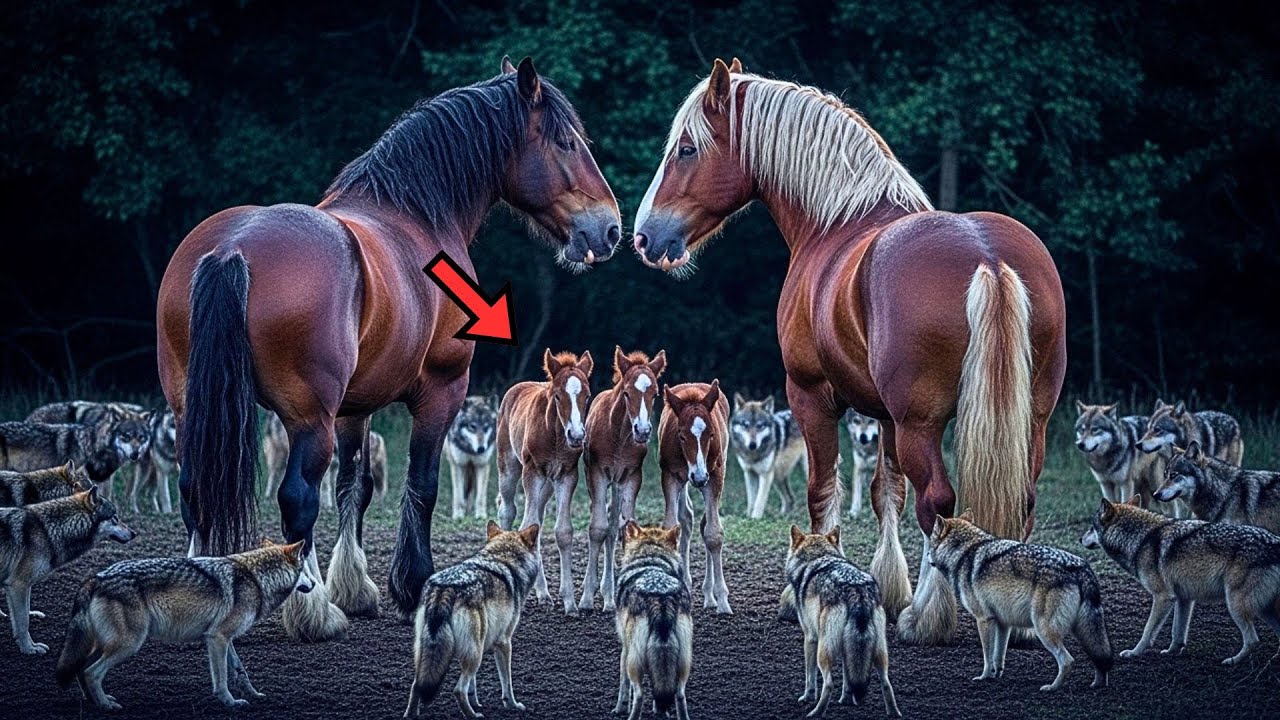 CABALLO Y YEGUA GIGANTES FORMAN CÍRCULO ALREDEDOR DE LOS POTROS..LO QUE ELLOS ENFRENTAN ES ATERRADOR