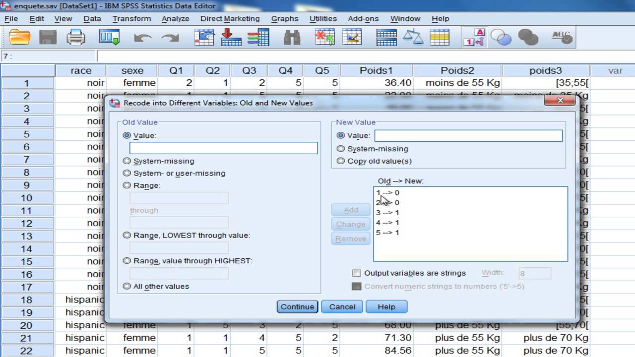 SPSS (tutoriel)/ Recoder des variables qualitatives PART1