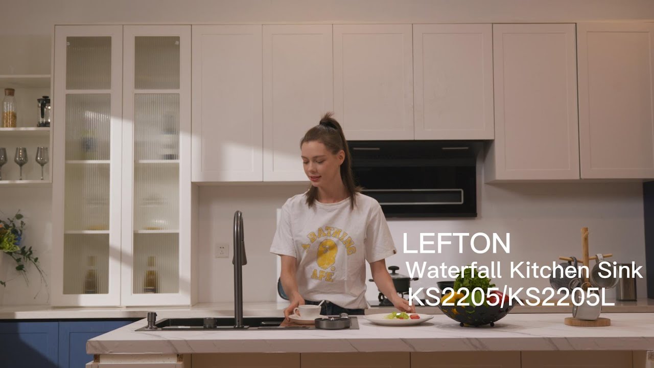 Lefton Waterfall Workstation Kitchen Sink Set Digital Temperature Display & LED Lighting-KS2205L