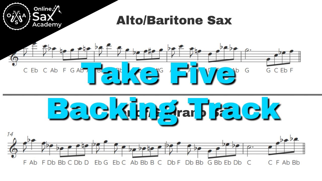 Take Five Backing Track: Tune + Solo Section, Transcription of Paul Desmond's Solo Included! #19