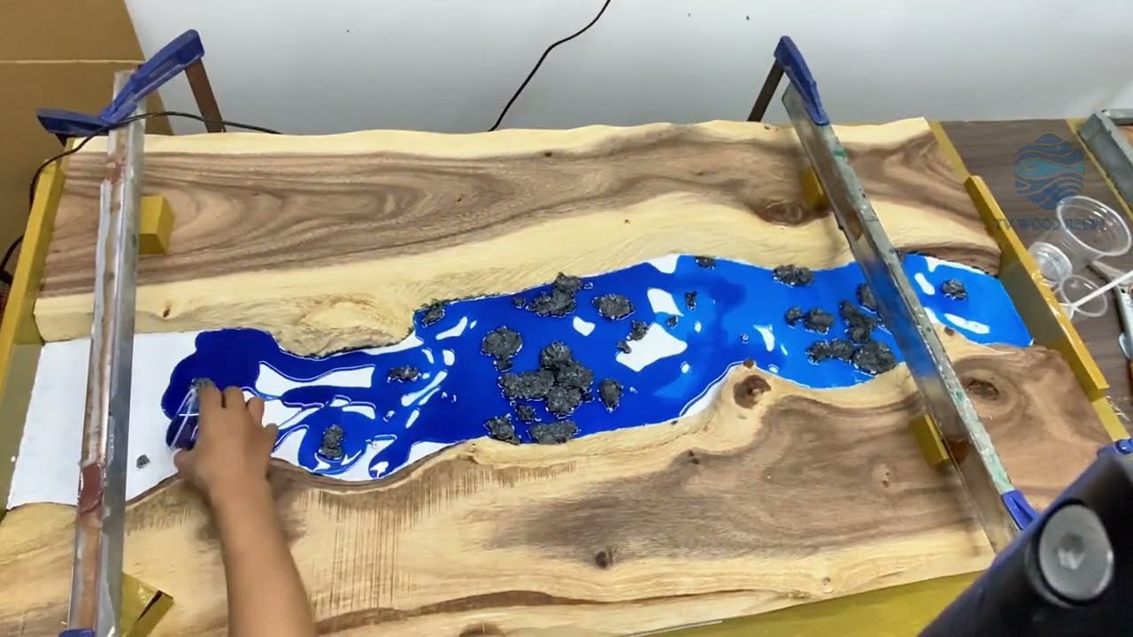 Handcrafted Blue Waterfall Table – Nature in Motion 🌊🪵