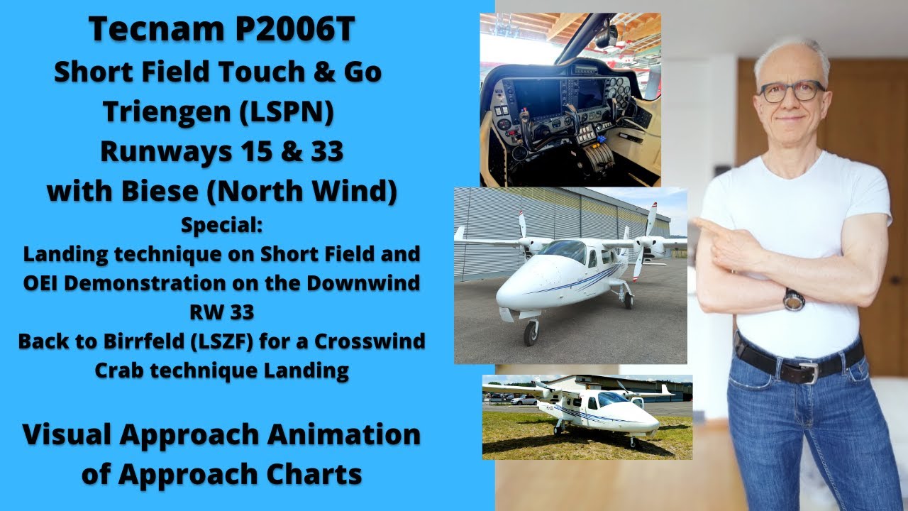 #tecnam #p2006t Short Field (LSPN) landings, OEI simple Demo and Crab Technique landing at LSZF