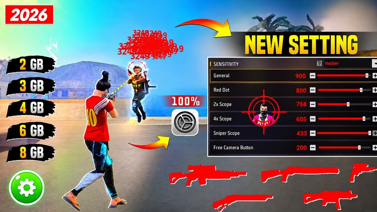 Free Fire Auto Headshot Trick 2026 Sensitivity | 2gb, 4gb, 6gb Ram Headshot Sensitivity Setting