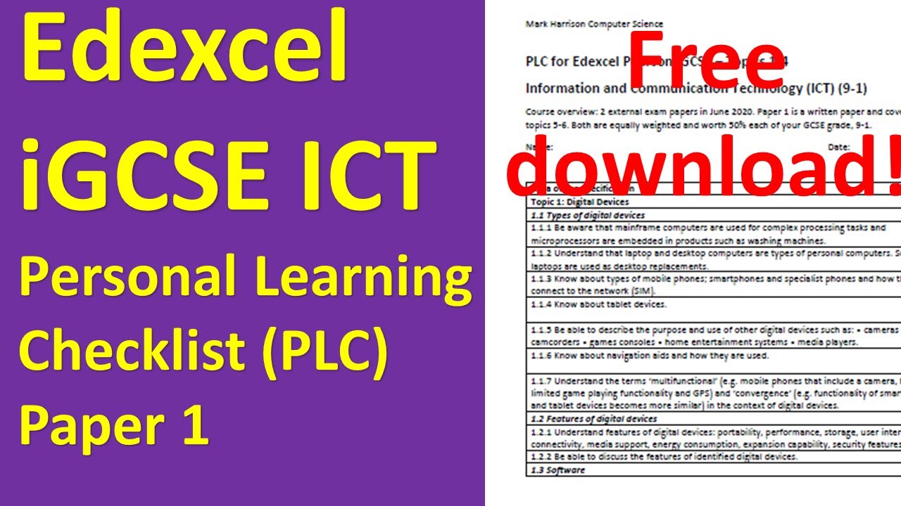 Edexcel iGCSE ICT Paper 1, Personal Learning Checklist!