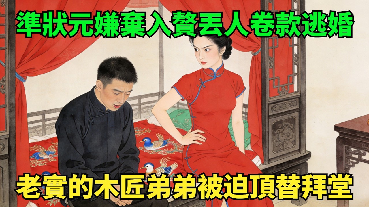 嫌棄入贅太丟人，準狀元成親前夜卷錢逃婚，老實木匠弟弟替婚坦言：我不是你老公，新娘不僅不怒反而笑：等的就是你這個冒牌貨！#民間故事#善有善報#爲人處世#故事分享