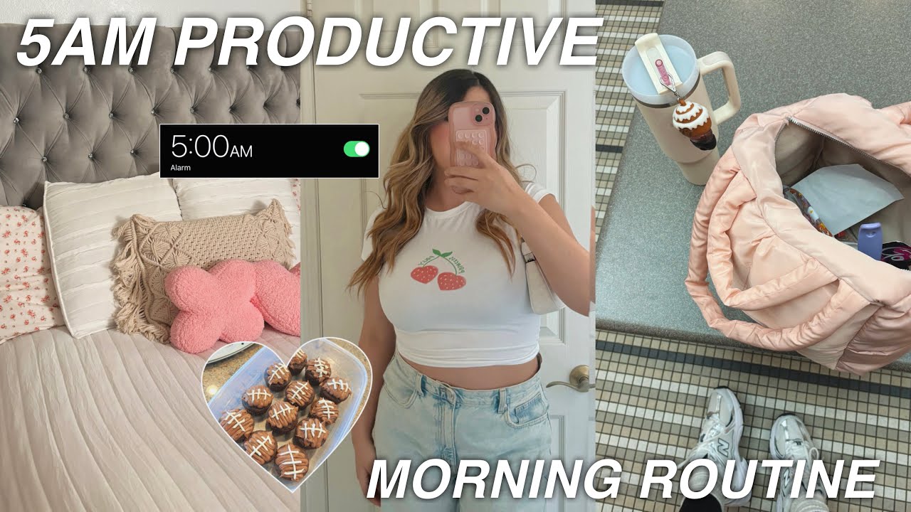 5AM PRODUCTIVE MORNING ROUTINE🍒🧸 *gym,filming, baking, + more*