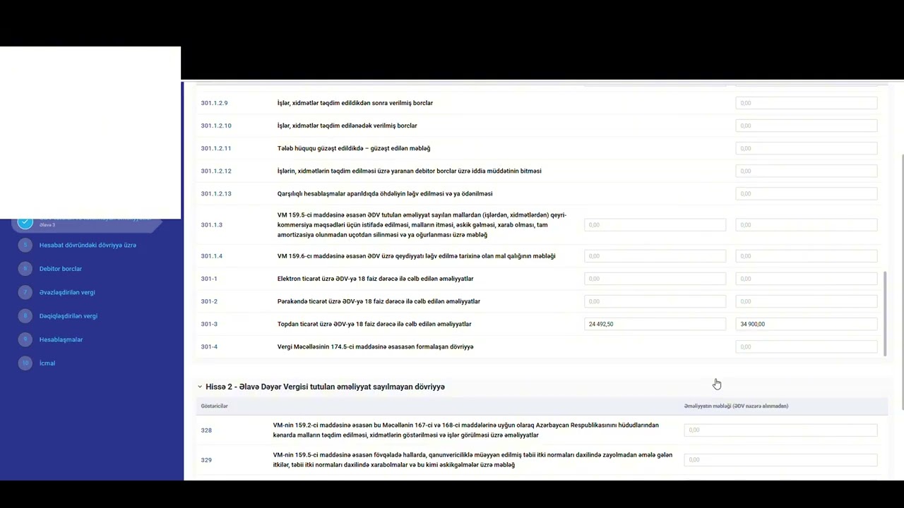 ƏDV bəyannaməsinin yeni sistemdən təqdim edilmə qaydası. Bəyannamənin tərkibində əvəzləşmə.