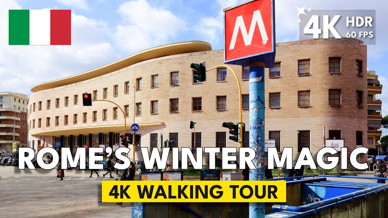 Cozy Winter Walking Tour in Rome 4K: Piazza Bologna to Villa Torlonia | 60fps ASMR