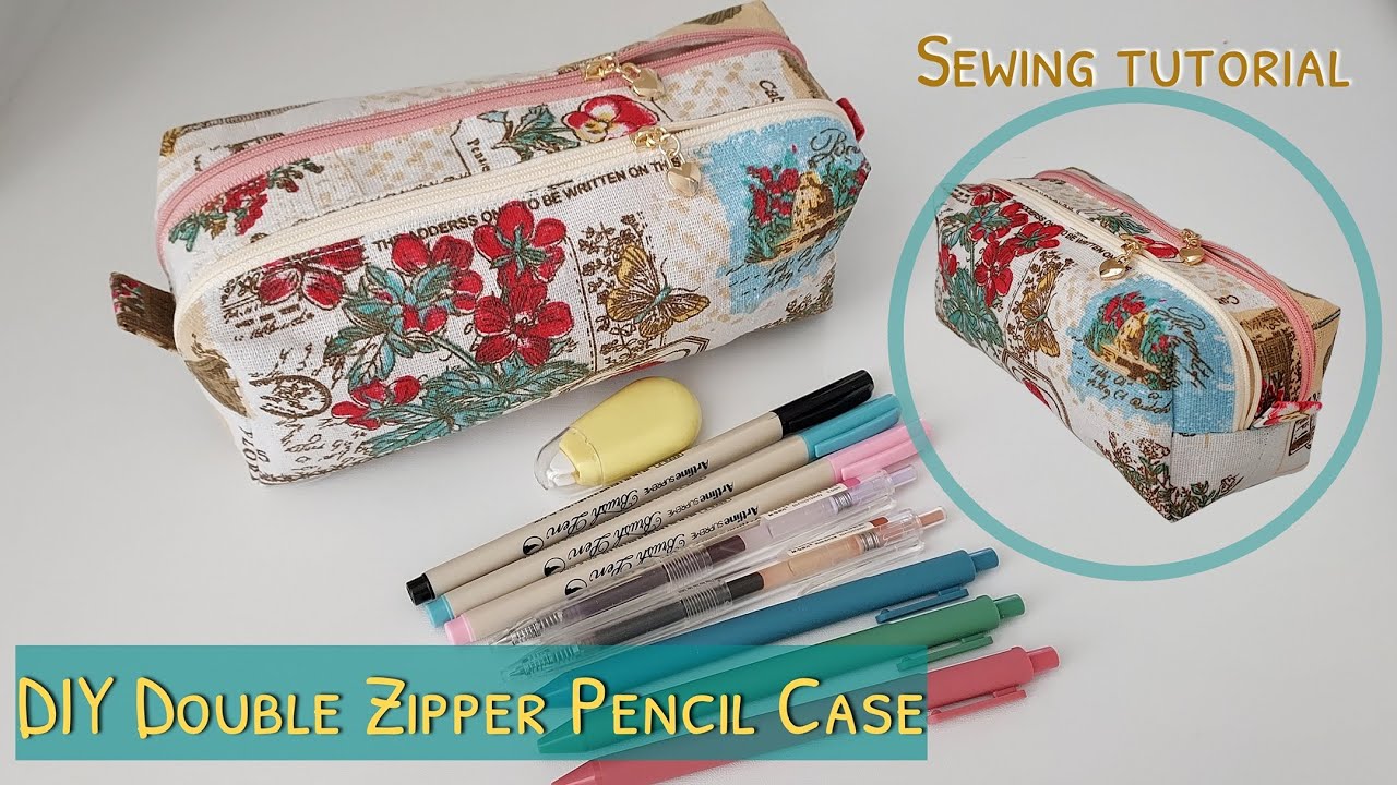 How to sew a double zipper pencil case | DIY double zipper box pouch | two zipper pouch tutorial