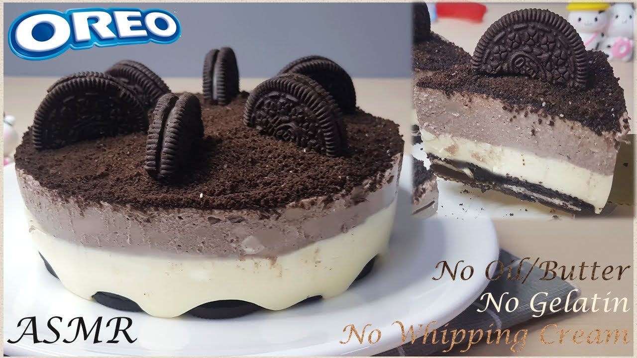 Oreo Cheesecake Recipe No Butter No Gelatin No Whipping Cream No Bake [ASMR]