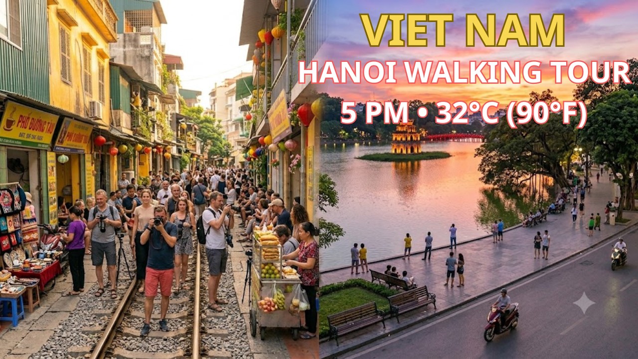 Hanoi Walking Tour, Vietnam | Old Quarter, Train Street & Hoan Kiem Lake (4K) at 5PM