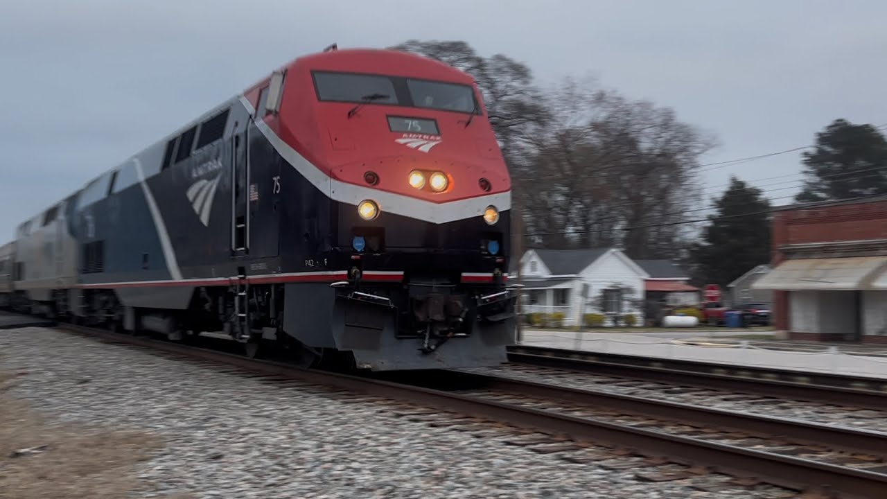 Amtrak GE Genesis 75 Southbound Floridian Rolling By Elm City, NC