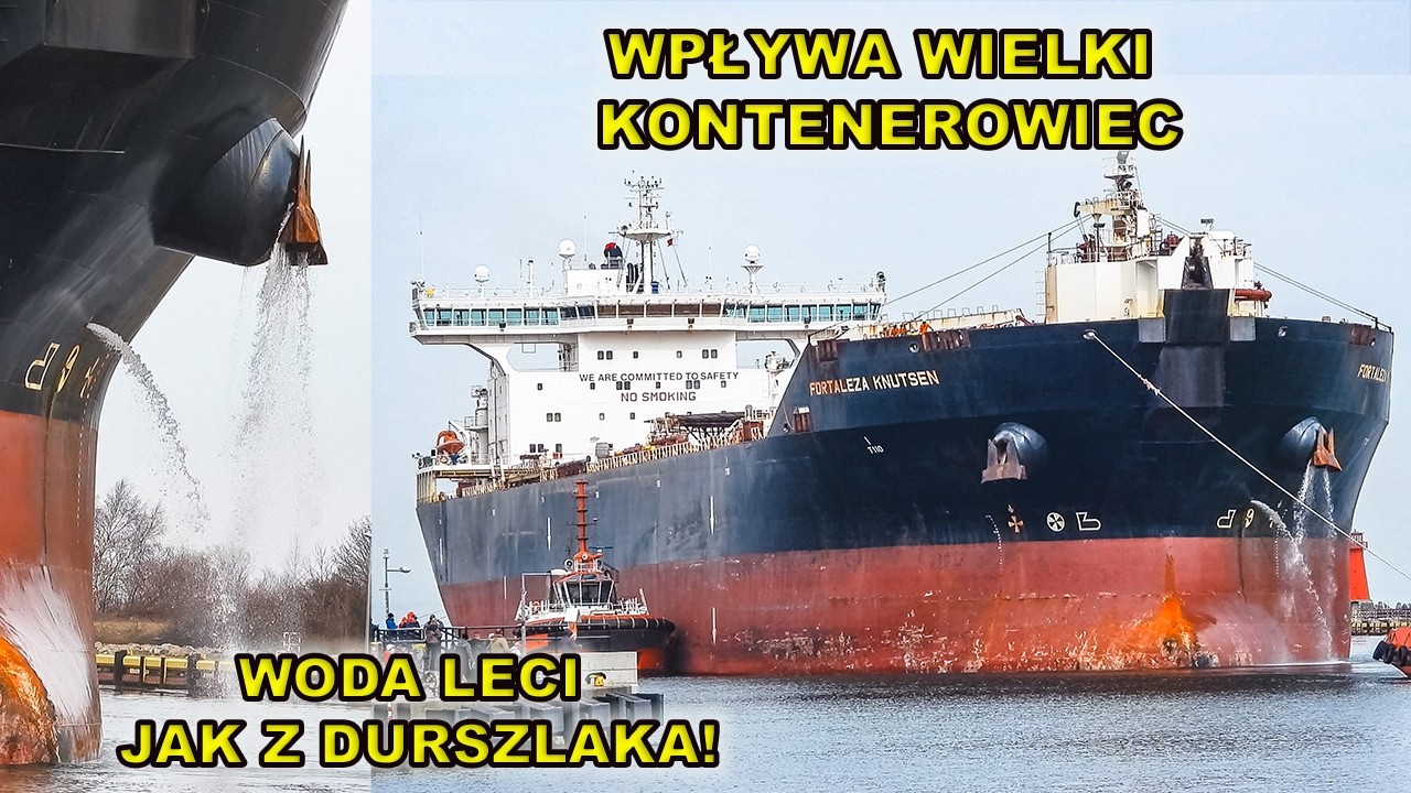 12.4.2026.Wielki tankowiec wpływa do portu w Gdańsku.Woda leci jak z durszlaka:)