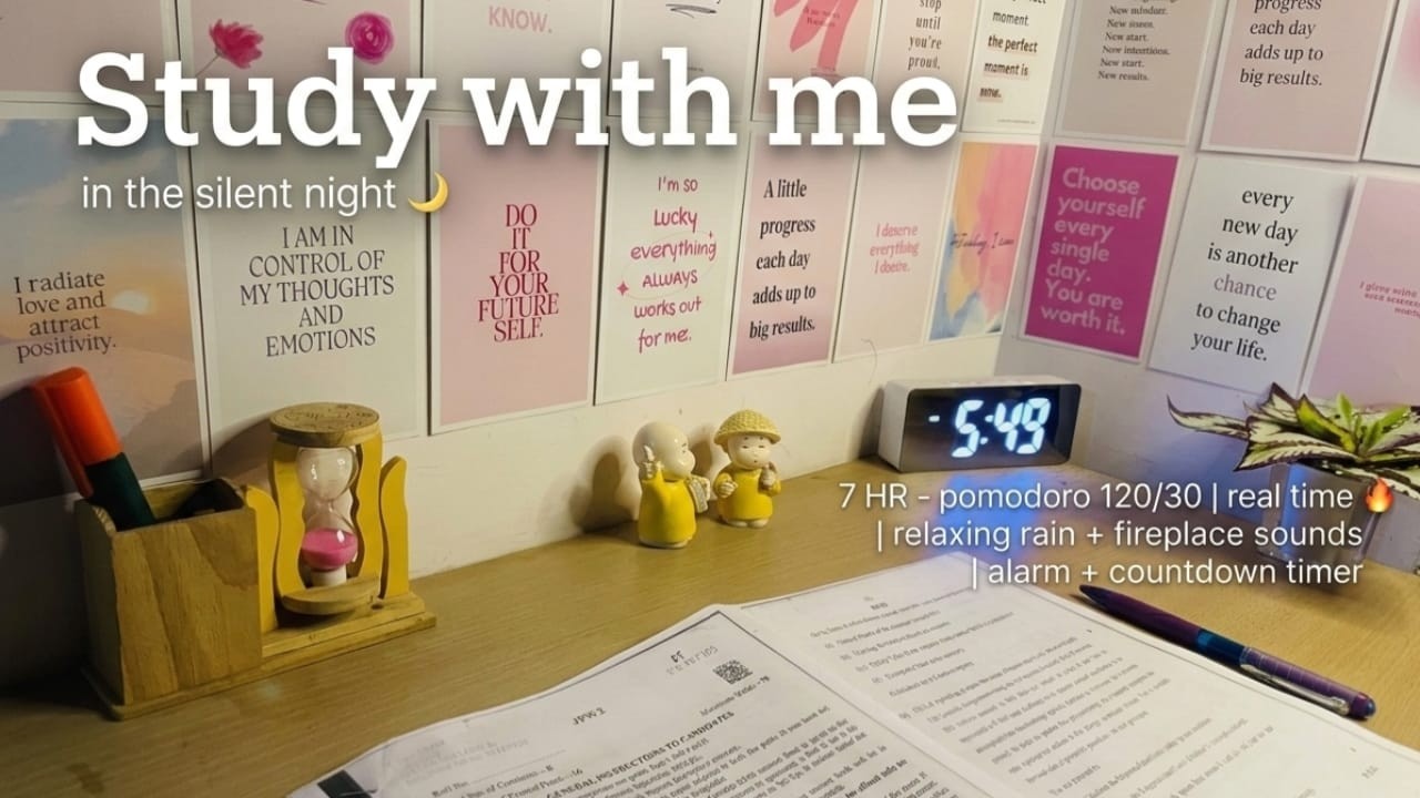 🌙 Study With Me Live | 7 Hours Deep Work Mode 📚  | Cozy Ambience 🩷 | 120/30 Pomodoro ⌛