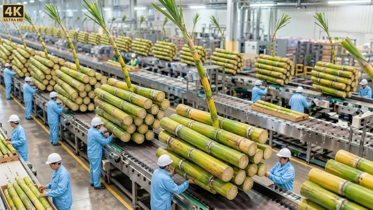 Inside a Giant Cane Sugar Factory: How Shiny Crystal Sugar Is Made From Fresh Sugarcane-Full Process