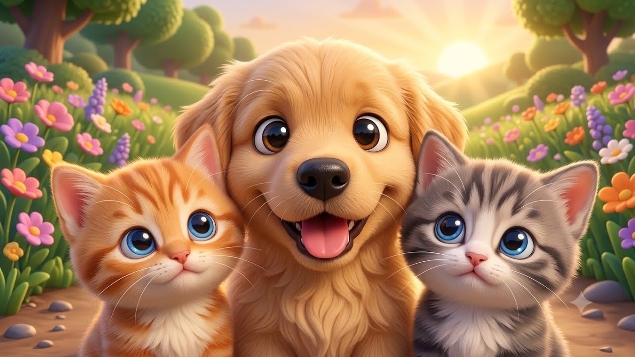 🐶 Golden Puppy Helps Two Lost Kittens | Animals Sounds for Kids | Cute Animal Adventure for Toddlers