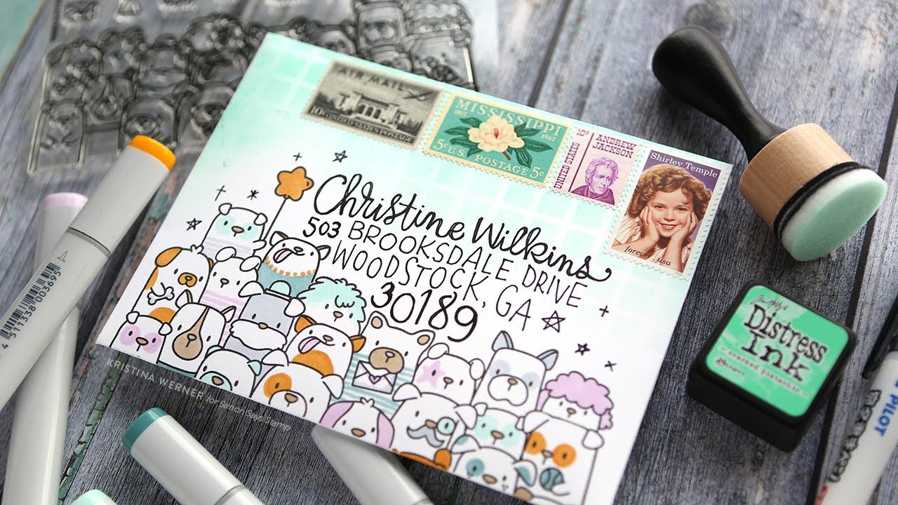 LOTS OF DOGS! Monthly Mail Art Custom Envelope - Simon Says Stamp