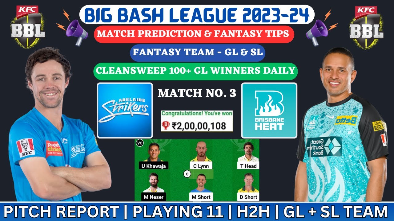 LIVE 🔴 HEA vs STR Match No.3 😱 BBL 2023 Dream11 Team Adelaide Strikers vs Brisbane Heat #shorts #yt