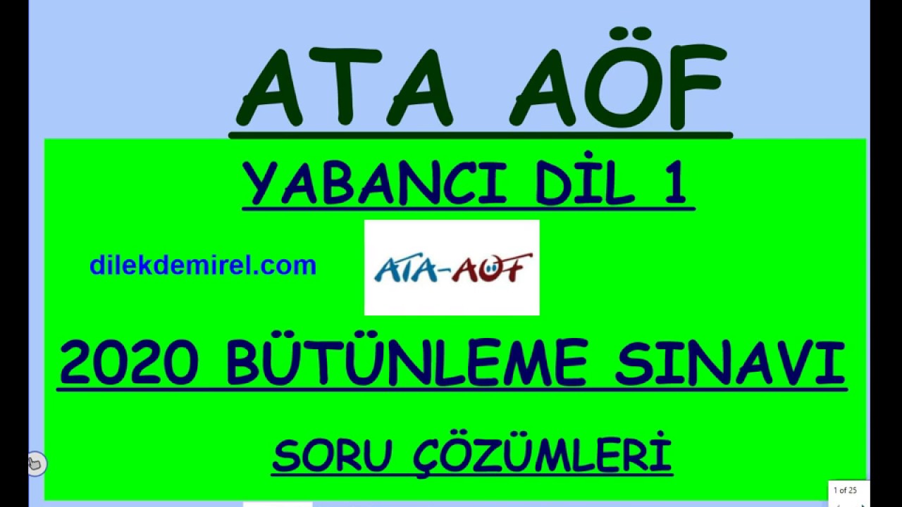 ATA AÖF İNGİLİZCE 1 Şubat 2020 Bütünleme Sınav Çözümü
