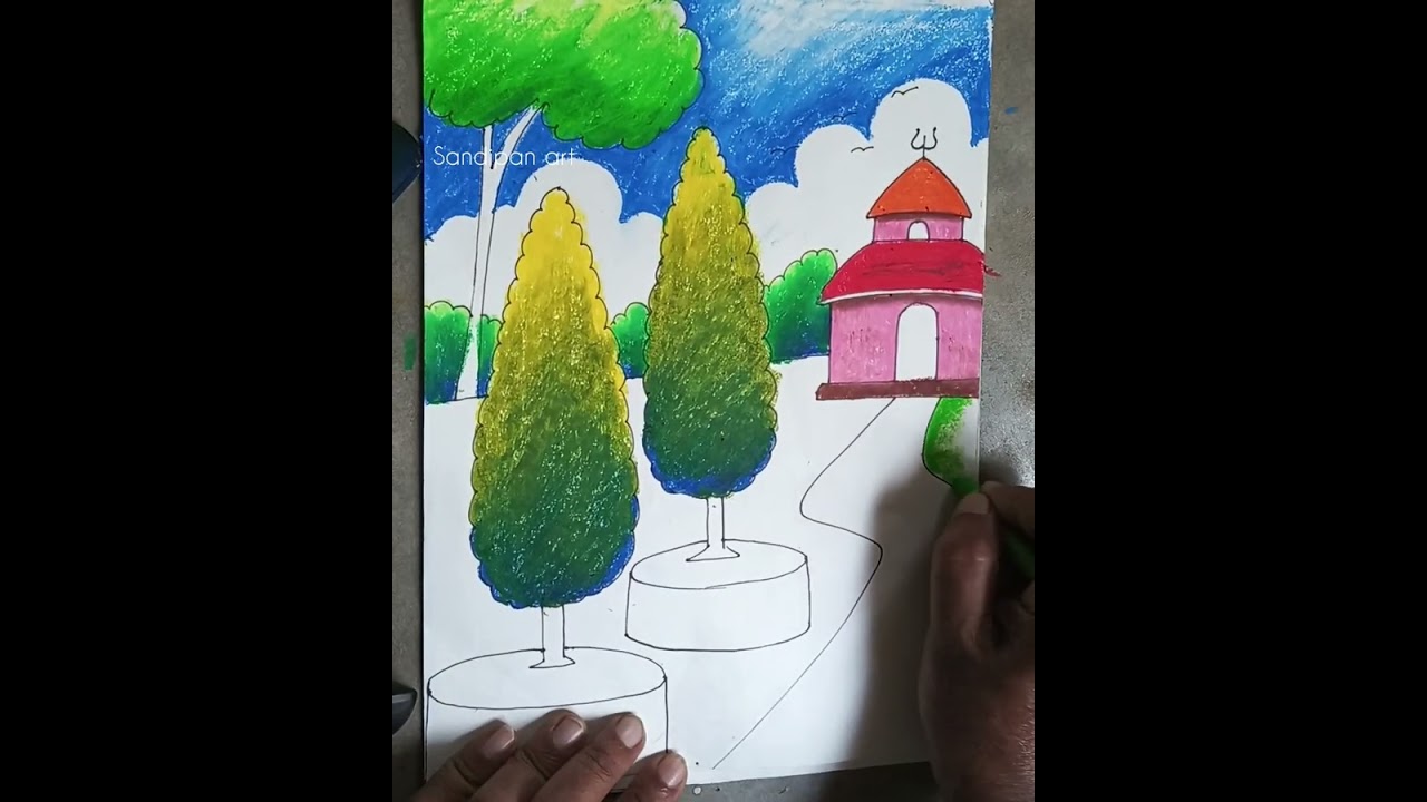 Easy scenery drawing tutorial for beginners/how to draw scenery step by step #scenerydrawing #art 