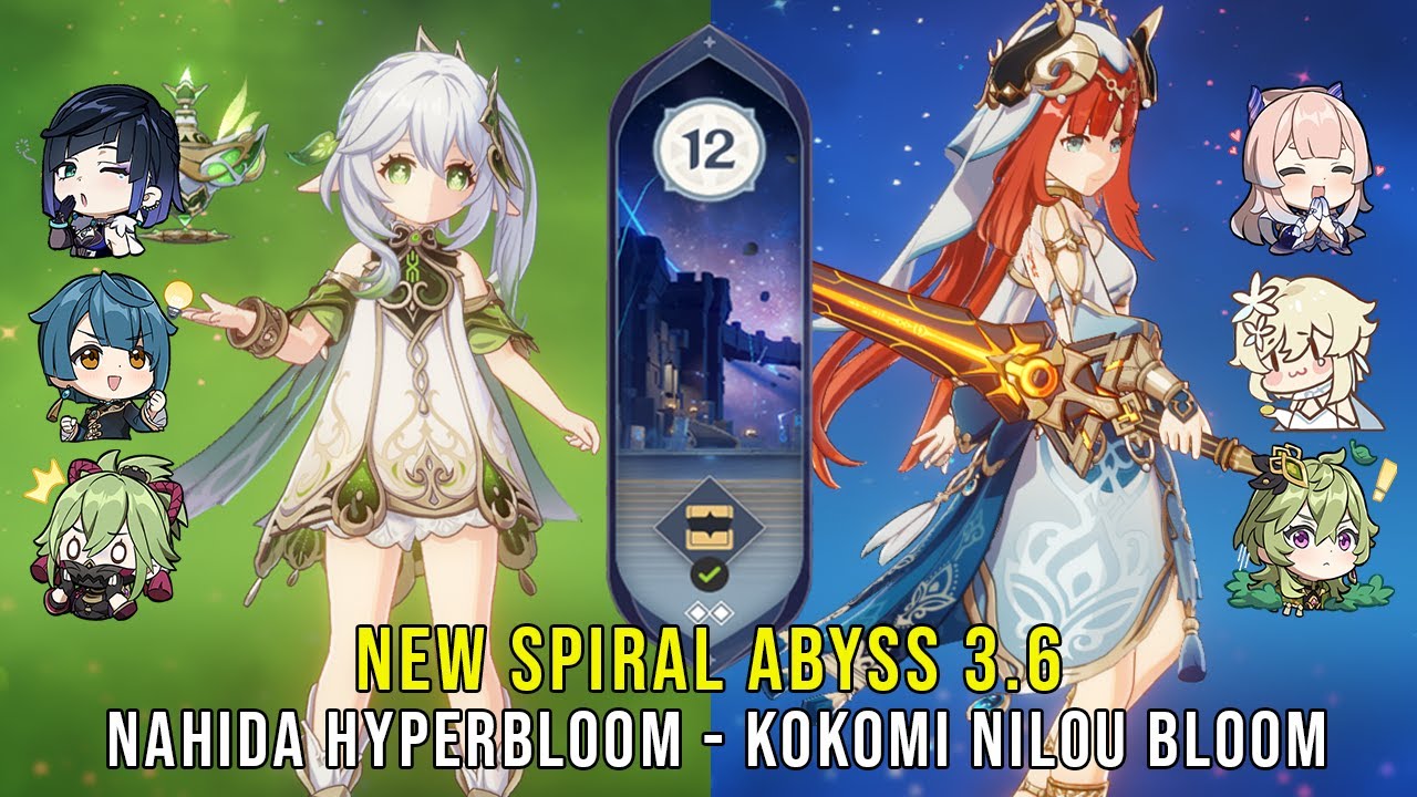 C0 Nahida Hyperbloom and C0 Kokomi Nilou Bloom - NEW Genshin Impact Abyss 3.6 - Floor 12 9 Stars