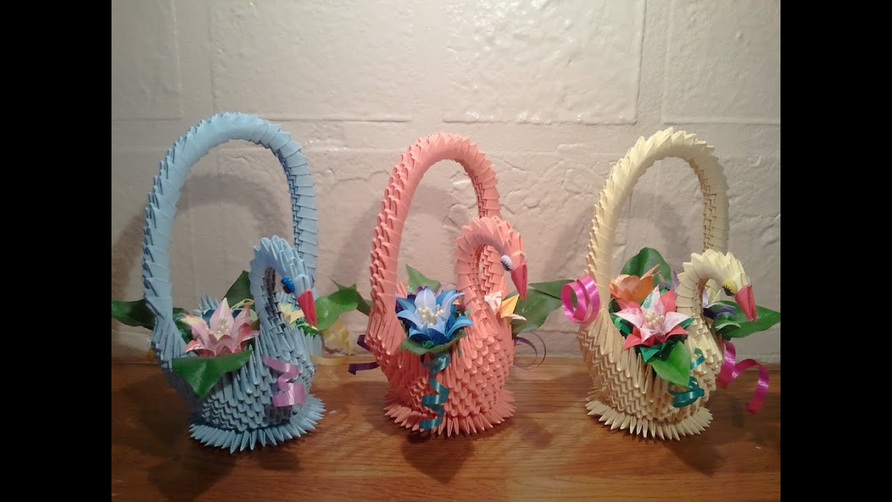 How to make 3D origami swan basket