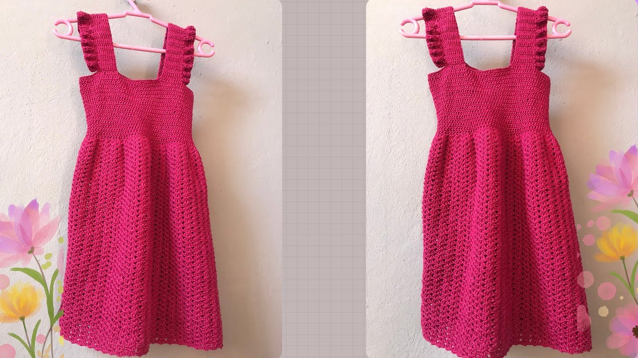 👗 Vestido infantil de crochê para crianças de 5 anos. Passo a passo.